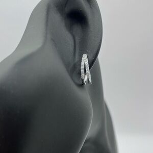 0.50 CT Brilliant Lab Diamond Double Row Hoop Earrings Sterling Silver